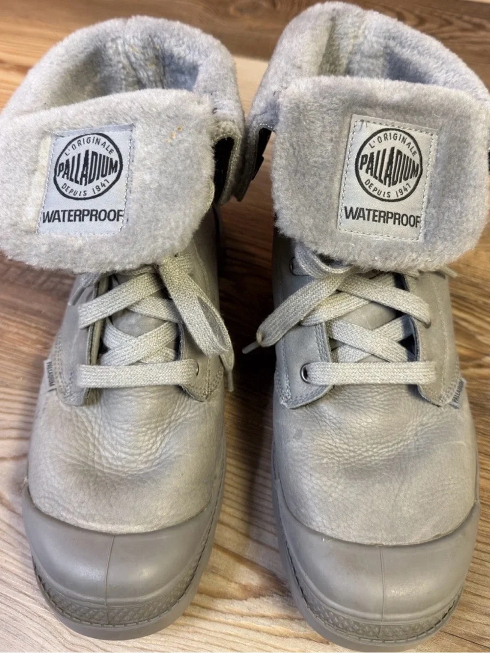 Palladium Baggy Leather Gusset Boots Grey Shearling Fur Lined Winter Men’s Sz 9
